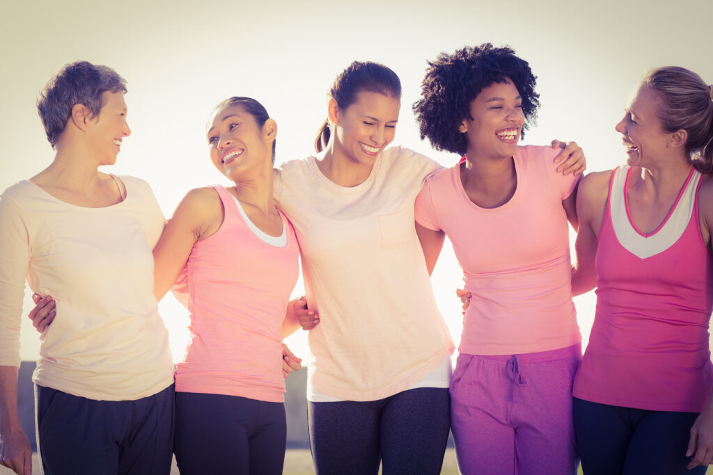 Laughing,Women,Wearing,Pink,For,Breast,Cancer,In,Parkland